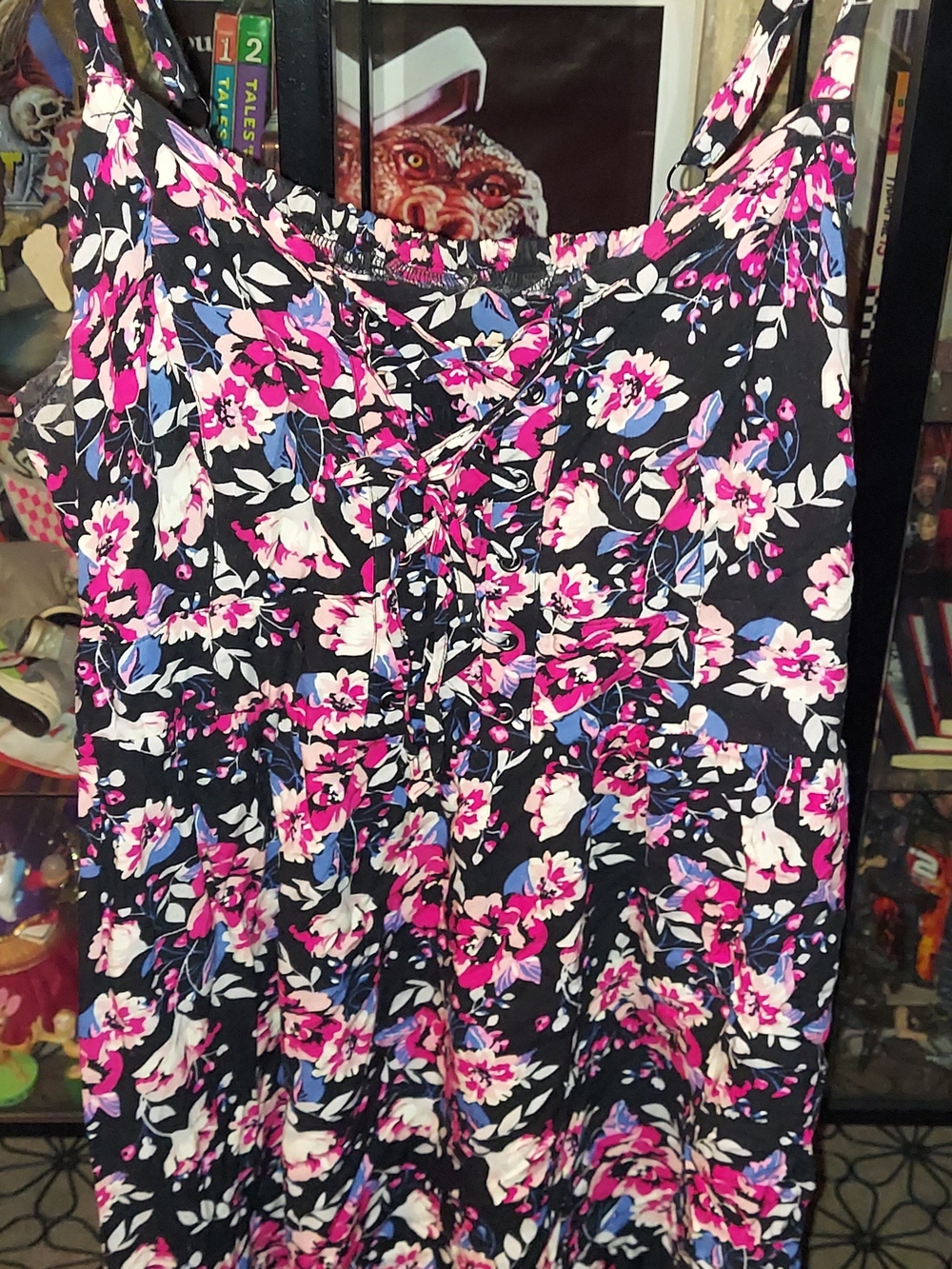 torrid Black Floral Sundress with Pink and White Blossoms